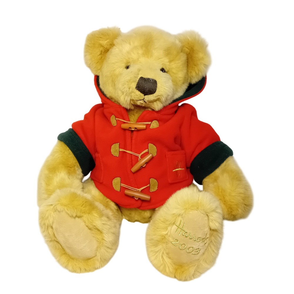 Vintage 2003 Harrods Collectible Christmas Bear Red Toggle Jacket Soft Plushie‎